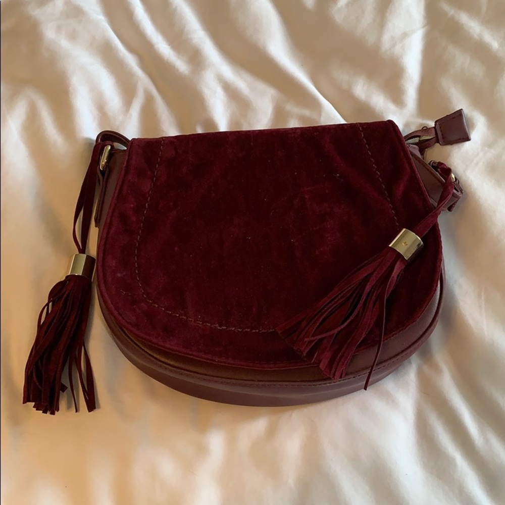 Maroon crossbody purse with tassel